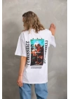 Unisex Baskılı Oversize T-Shirt - Beyaz