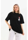Unisex Baskılı Oversize T-Shirt - Siyah