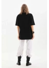 Unisex Bisiklet Yaka 20/1 Düz Oversize T-Shirt - Siyah