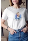 Unisex Bisiklet Yaka Baskılı Oversize T-Shirt - Beyaz