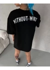 Unisex Bisiklet Yaka Baskılı Oversize T-Shirt - Siyah