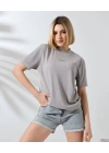Unisex Bisiklet Yaka Baskılı Slim Fit T-Shirt - Boyalı Gri