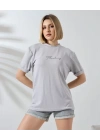 Unisex Bisiklet Yaka Baskılı Slim Fit T-Shirt - Boyalı Gri
