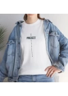 Unisex Bisiklet Yaka Baskılı T-Shirt - Beyaz