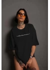 Unisex Bisiklet Yaka Baskılı T-Shirt - Siyah