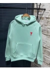 Unisex Kapşonlu Baskılı Sweetshirt - Mint Yeşili
