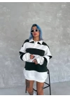 Unisex Üç İplik Parçalı Yakalı SweatShirt - Yeşil