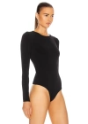 bysoca Kadın Siyah Bisiklet Yaka Uzun Kollu Sırt Dekolteli İpek Jarse Tanga Bodysuit
