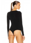 bysoca Kadın Siyah Bisiklet Yaka Uzun Kollu Sırt Dekolteli İpek Jarse Tanga Bodysuit