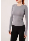Uzun Kollu Basic Gri Bluz