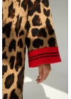 Uzun Leopar Hırka - Camel-Mavi