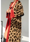 Uzun Leopar Hırka - Camel-Mavi