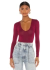 bysoca Kadın Bordo V Yaka Uzun Kol İpek Jarse Vücudu Saran Basic Bodysuit
