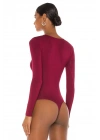bysoca Kadın Bordo V Yaka Uzun Kol İpek Jarse Vücudu Saran Basic Bodysuit