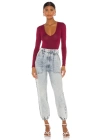 bysoca Kadın Bordo V Yaka Uzun Kol İpek Jarse Vücudu Saran Basic Bodysuit