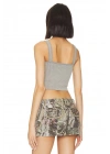 bysoca Kadın Gri V Yaka Sırtı Açık Kalın Askılı Fitilli Kaşkorse Vücudu Saran Basic Crop Top