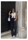 bysoca Kadın Krem V Yaka Düğme Detaylı Asimetrik Kesim Fitilli Triko Yelek Crop Top