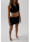 V Yaka Düğmeli Crop Yelek