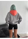 W Nakış İşlemeli Kapüşonlu Sweatshirt - Mavi