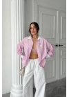 YAKA VE MANŞET BEYAZBOYFRİEND ÇİZGİLİPOPLİN GÖMLEK - Pembe