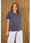 Yakası Taşlı Tshirt - Füme