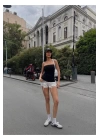 bysoca Kadın Siyah Straplez Yanları Yırtmaçlı ve Büzgülü Vücudu Saran Yazlık Tunik Bluz