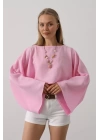 YARASA KOLLU CROP BLUZ - Pembe