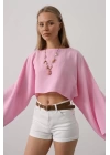 YARASA KOLLU CROP BLUZ - Pembe