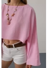 YARASA KOLLU CROP BLUZ - Pembe
