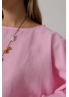 YARASA KOLLU CROP BLUZ - Pembe