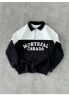 Yarım Fermuarlı Parçalı Yakalı SweatShirt - Siyah