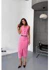 YELEK-ÖNDEN YIRTMAÇLI ETEK TK ŞANTUK KETEN - Pembe