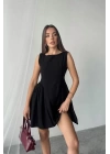 Yeşil Mini Boy Büzgülü Keten Elbise