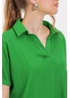 Yeşil Oversize Polo Yaka Örme Bluz 0486