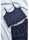 Yıldız Desenli Lacivert Şortlu Pijama Takımı