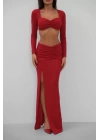 Yırtmaçlı Etek Ve Crop Bluz Takım
