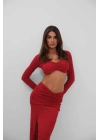 Yırtmaçlı Etek Ve Crop Bluz Takım