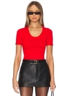 bysoca Kadın Kırmızı Yuvarlak Yaka Kısa Kol Likralı Pamuklu Vücudu Saran Basic Bodysuit