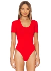 bysoca Kadın Kırmızı Yuvarlak Yaka Kısa Kol Likralı Pamuklu Vücudu Saran Basic Bodysuit