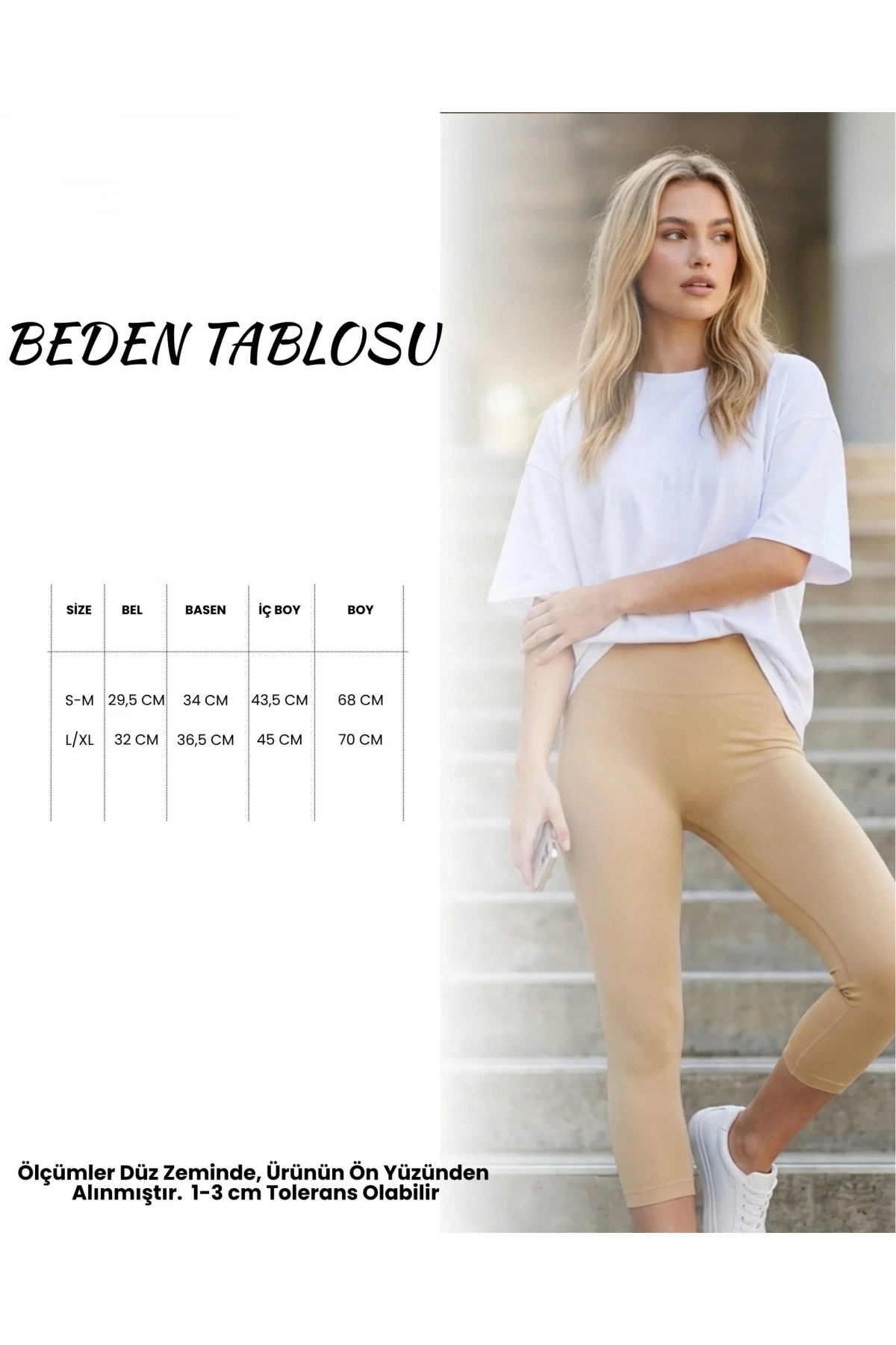 Kadın Bej Dikişsiz Belden Fitilli Toparlayıcı Esnek Kapri Spor Tayt