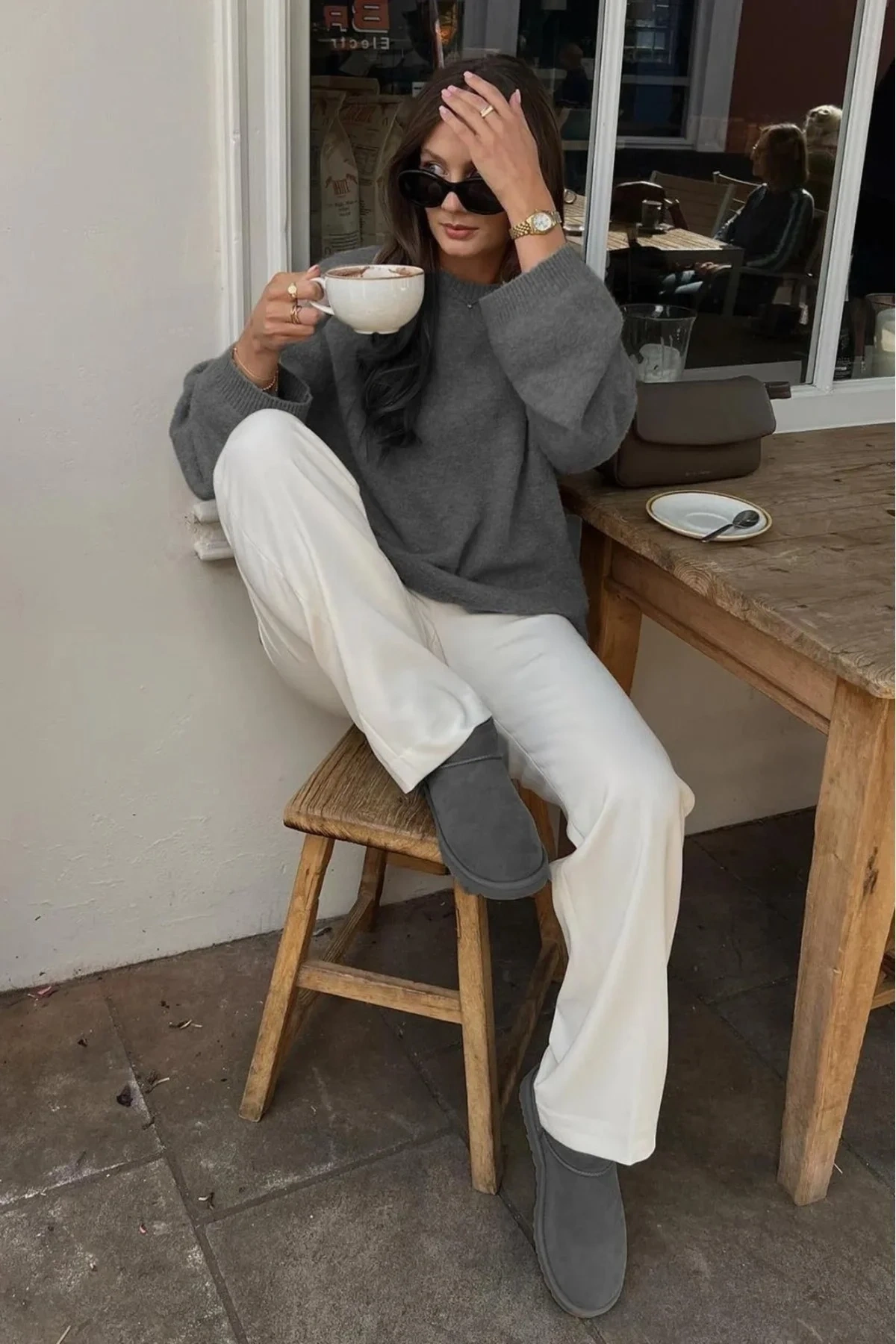 Kadın Antrasit Bisiklet Yaka Uzun Kollu Oversize Yumuşak Dokulu Triko Kazak