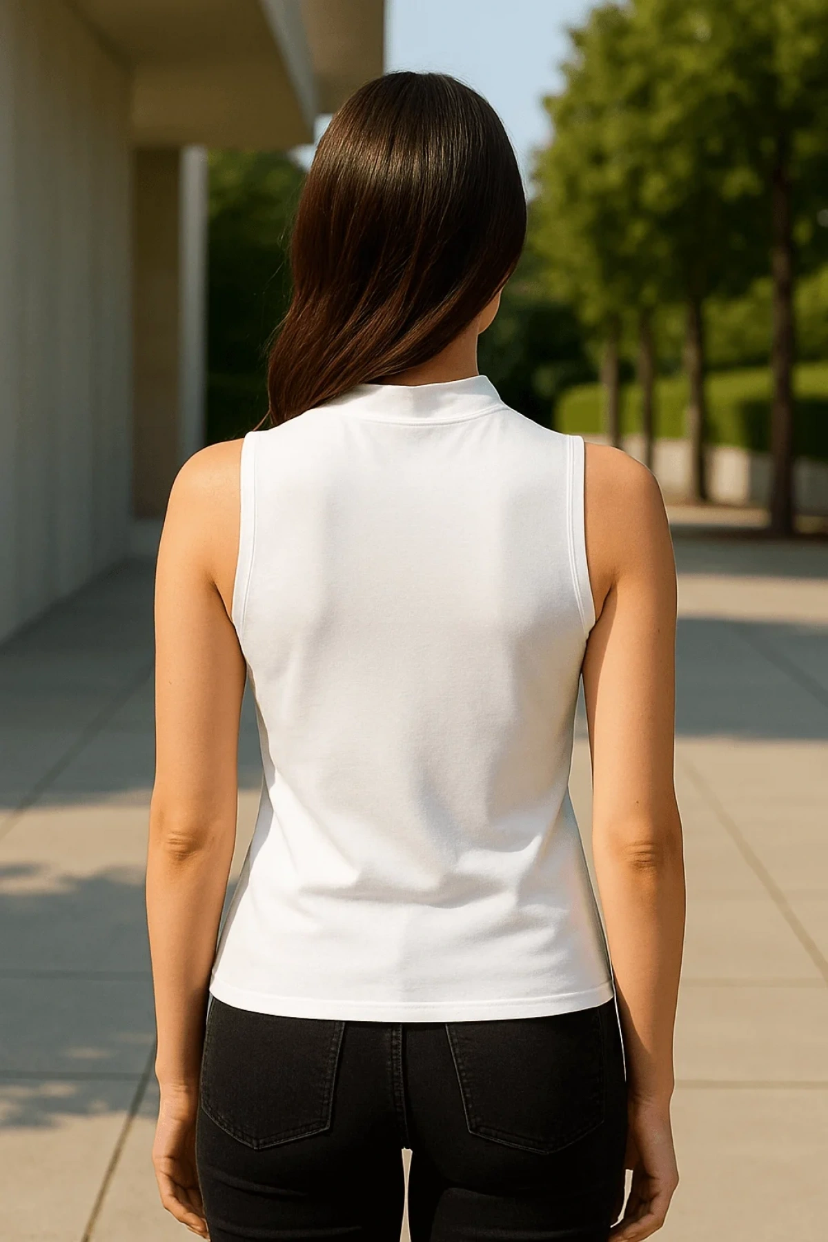 bysoca Kadın Beyaz Yarım Balıkçı Yaka Sıfır Kol Likralı Pamuklu İçlik Basic Atlet Bluz