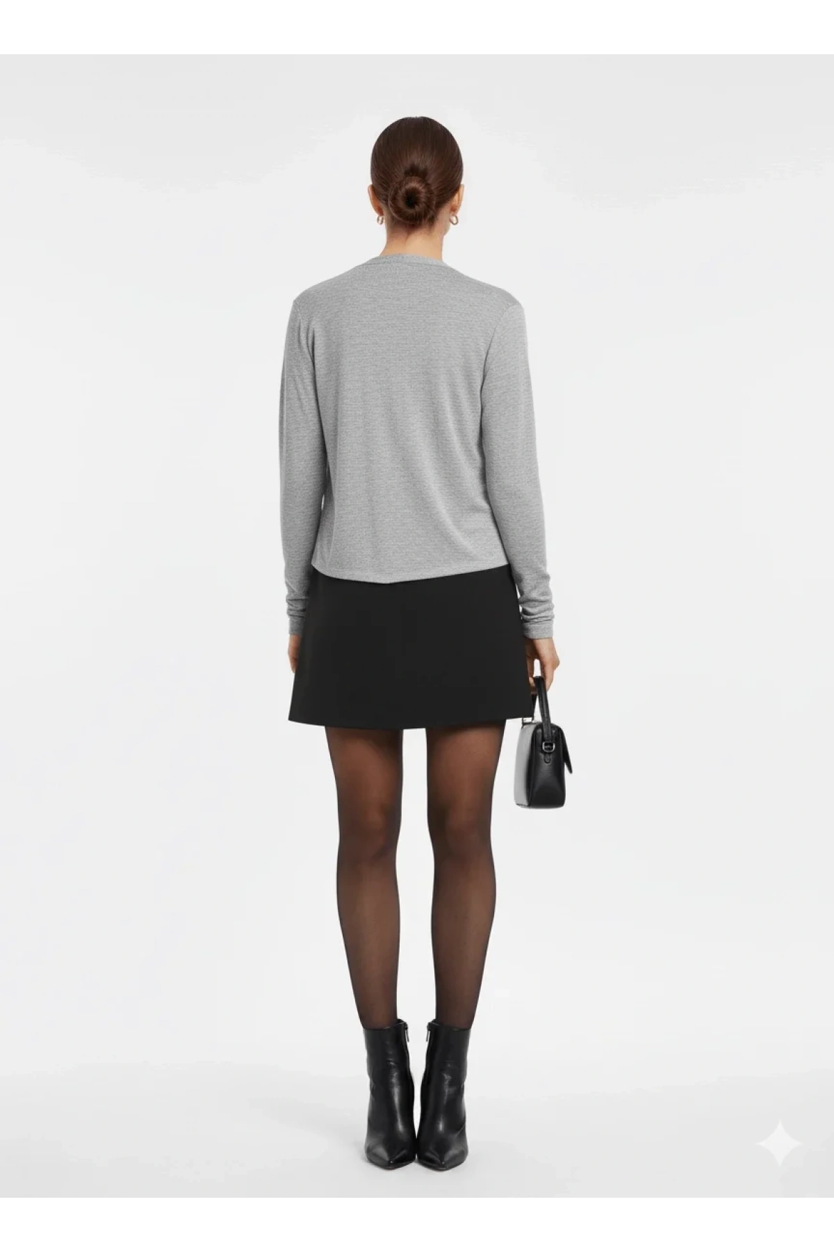 bysoca Kadın Gri Dökümlü Asimetrik Kesim Önü Açık Düğmesiz Uzun Kollu Mevsimlik Triko Hırka