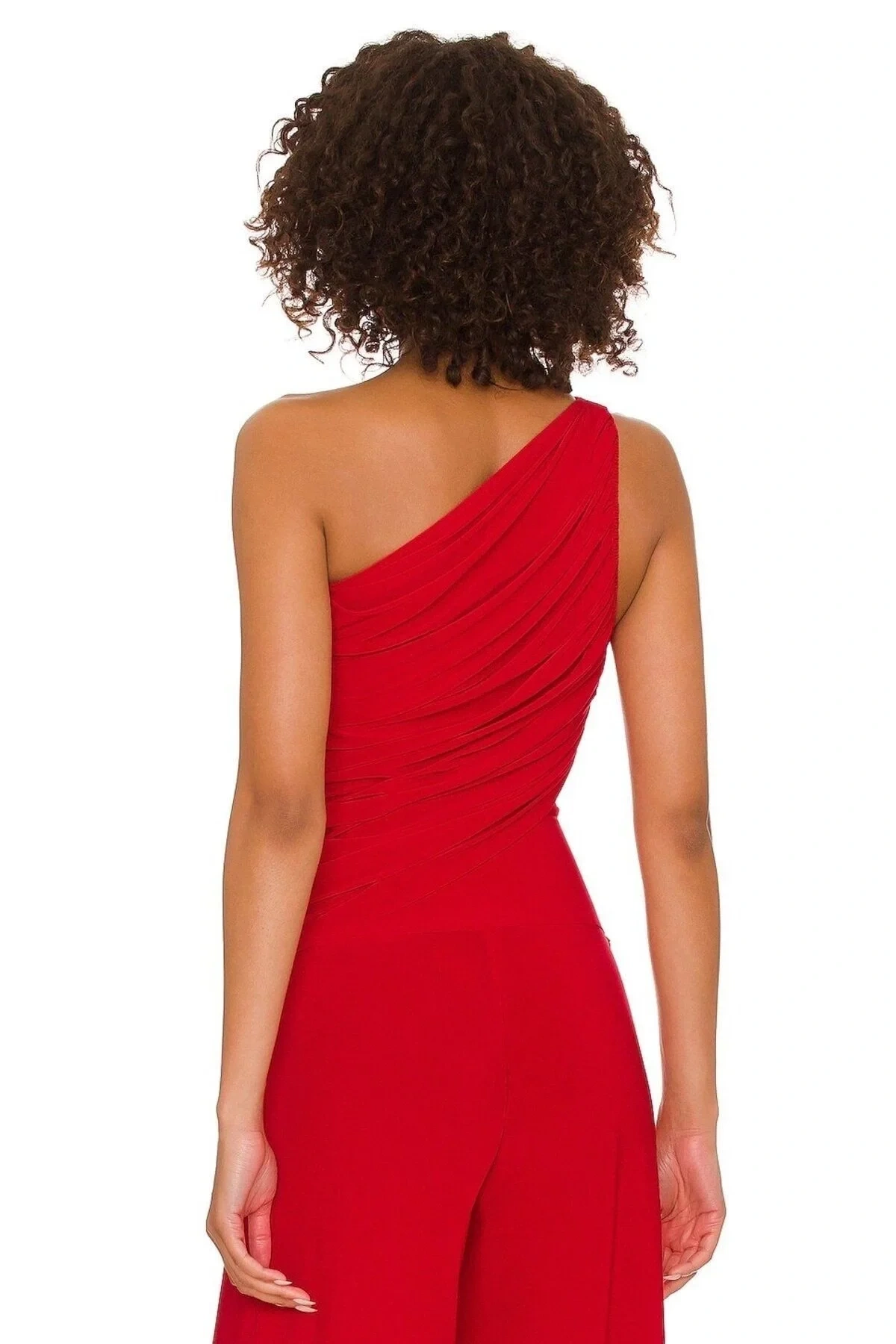 Kadın Kırmızı Büzgülü Tek Omuz Asimetrik Kesim Jarse Crop Top Büstiyer