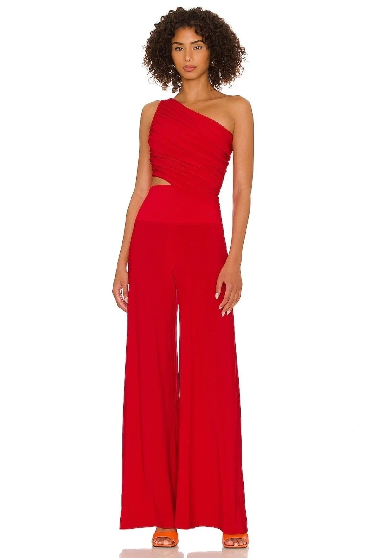 Kadın Kırmızı Büzgülü Tek Omuz Asimetrik Kesim Jarse Crop Top Büstiyer