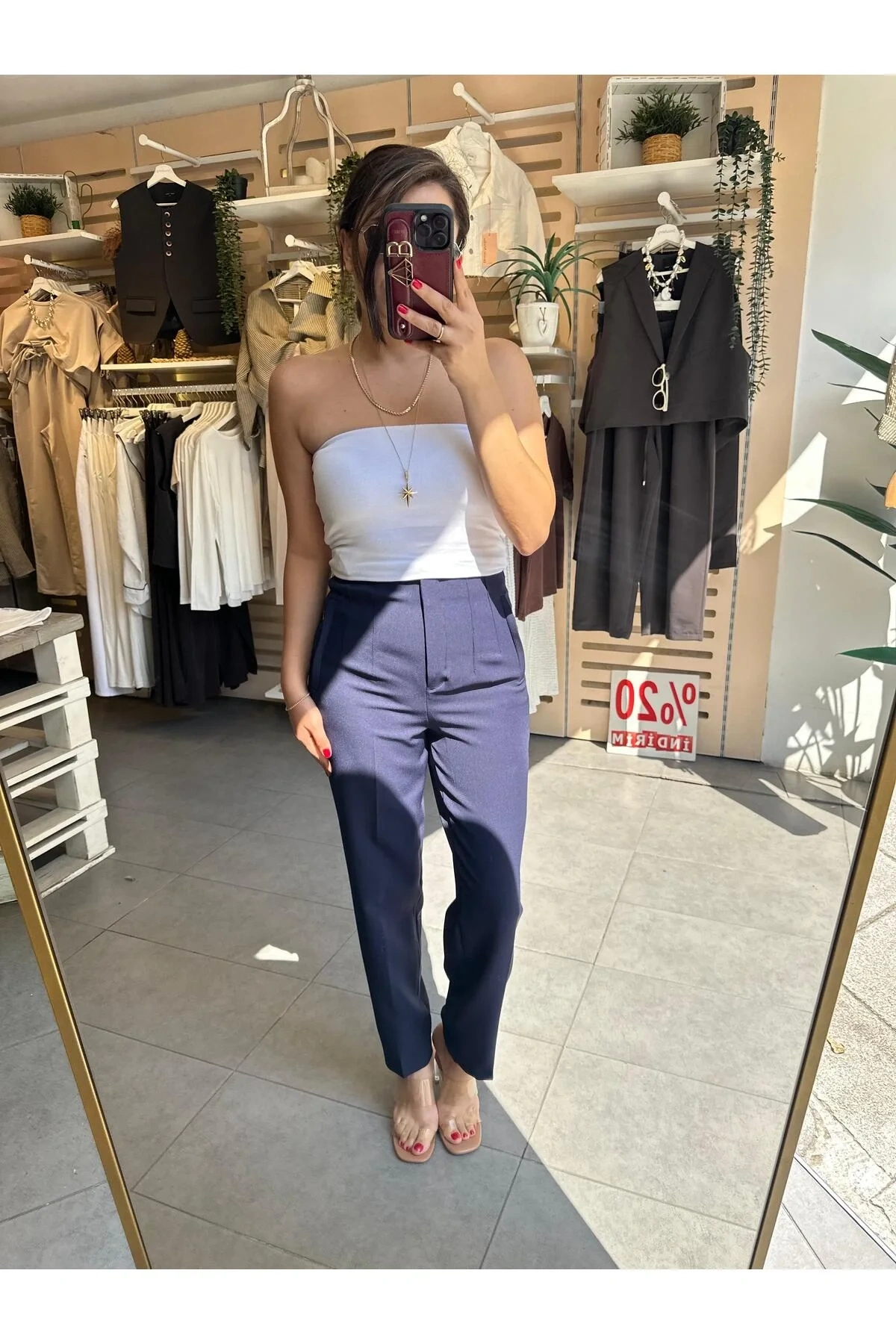 bysoca Kadın Lacivert Yüksek Bel Önü Pens Dikişli Bilek Boy Havuç Kesim Slim Fit Kumaş Pantolon