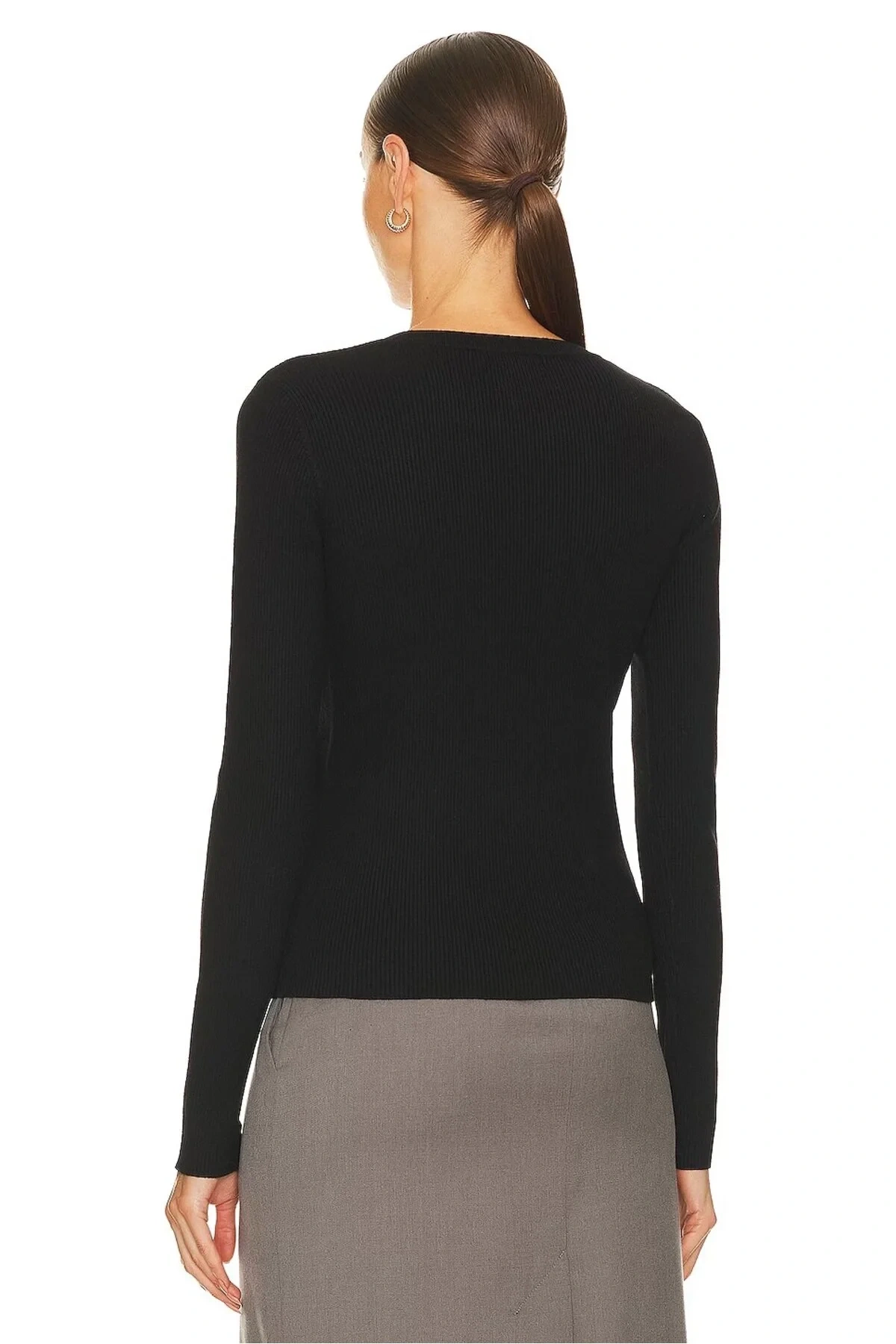 bysoca Kadın Siyah Bisiklet Yaka Uzun Kollu Vücudu Saran Sandy Kumaş Basic Bluz