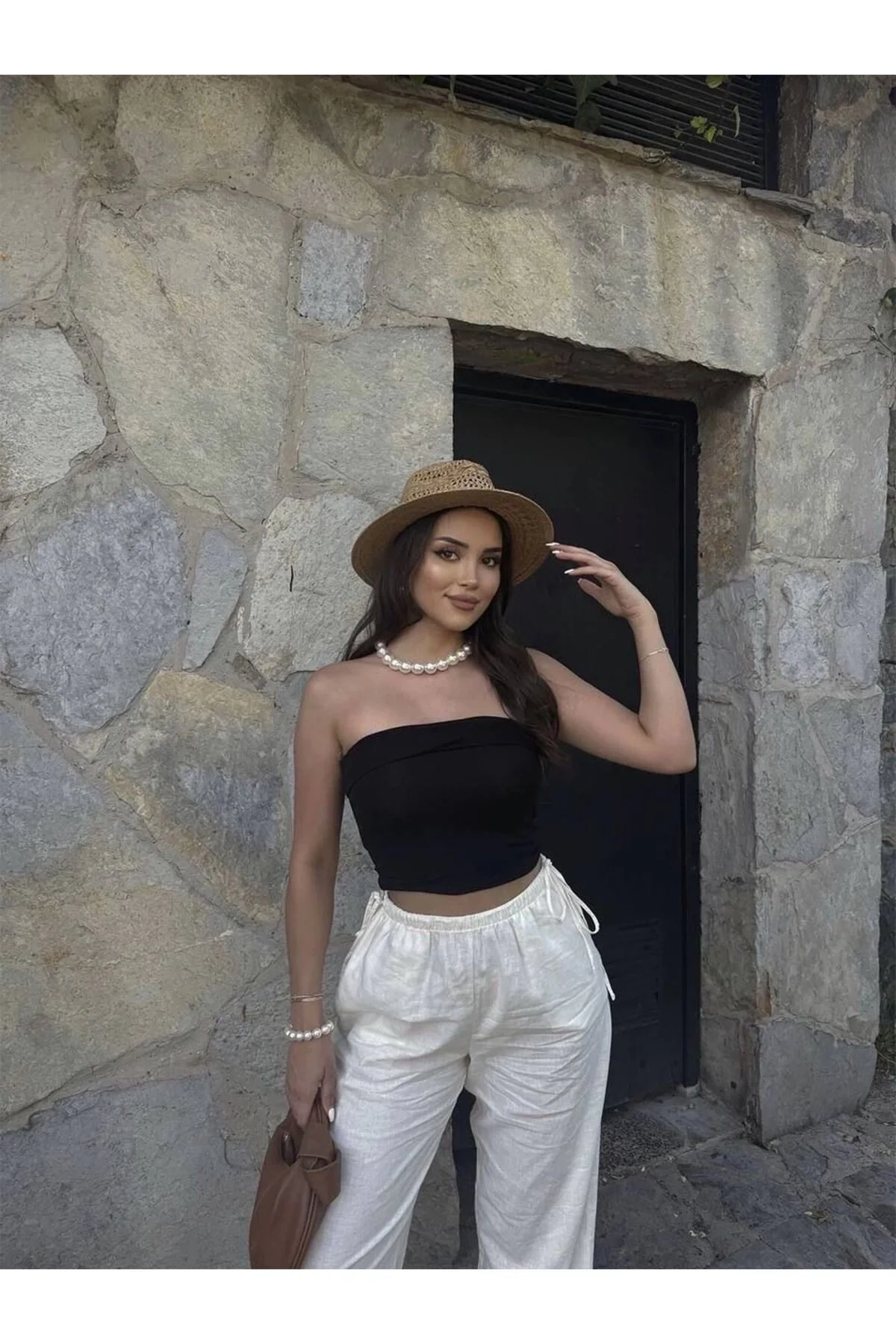 Kadın Siyah Straplez Fitilli Kaşkorse Sırtı Açık Basic Crop Top Büstiyer Bluz