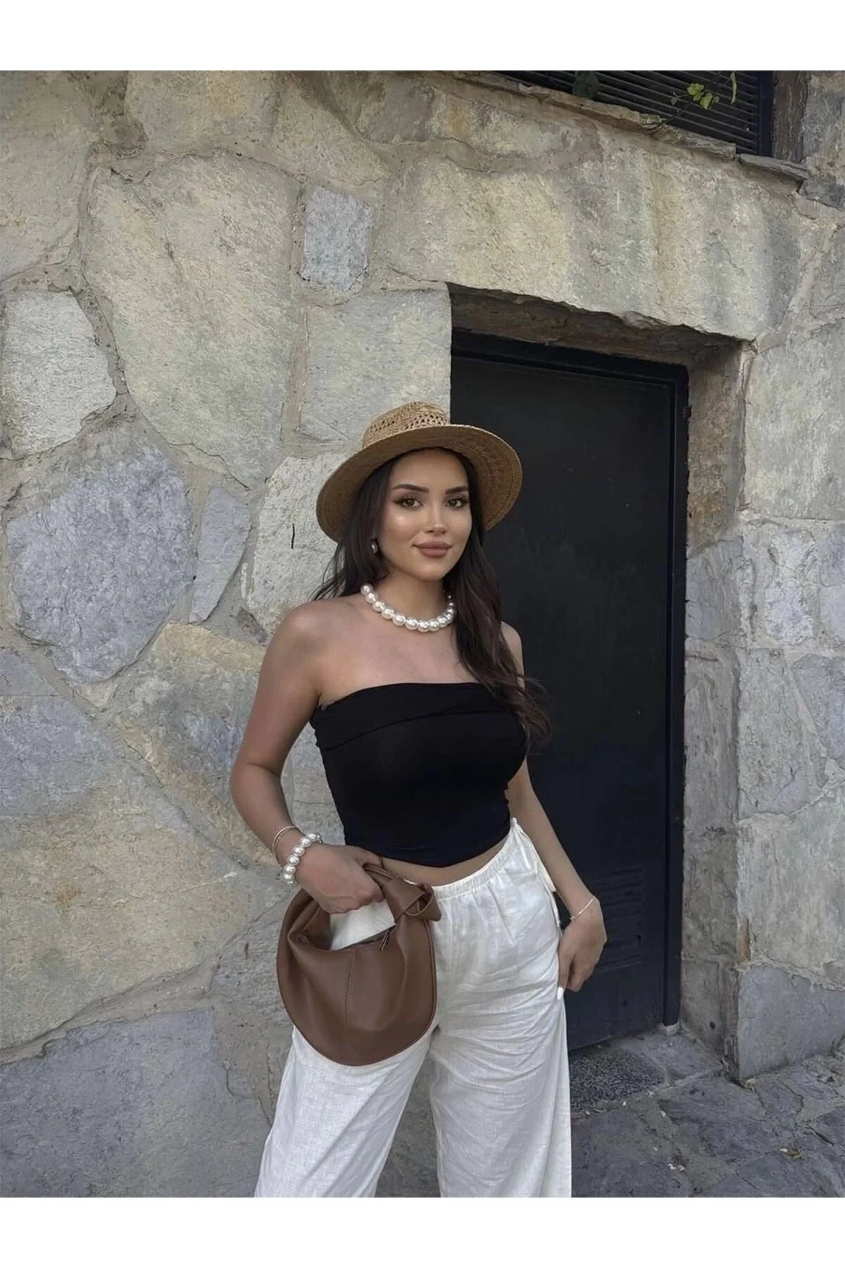 Kadın Siyah Straplez Fitilli Kaşkorse Sırtı Açık Basic Crop Top Büstiyer Bluz