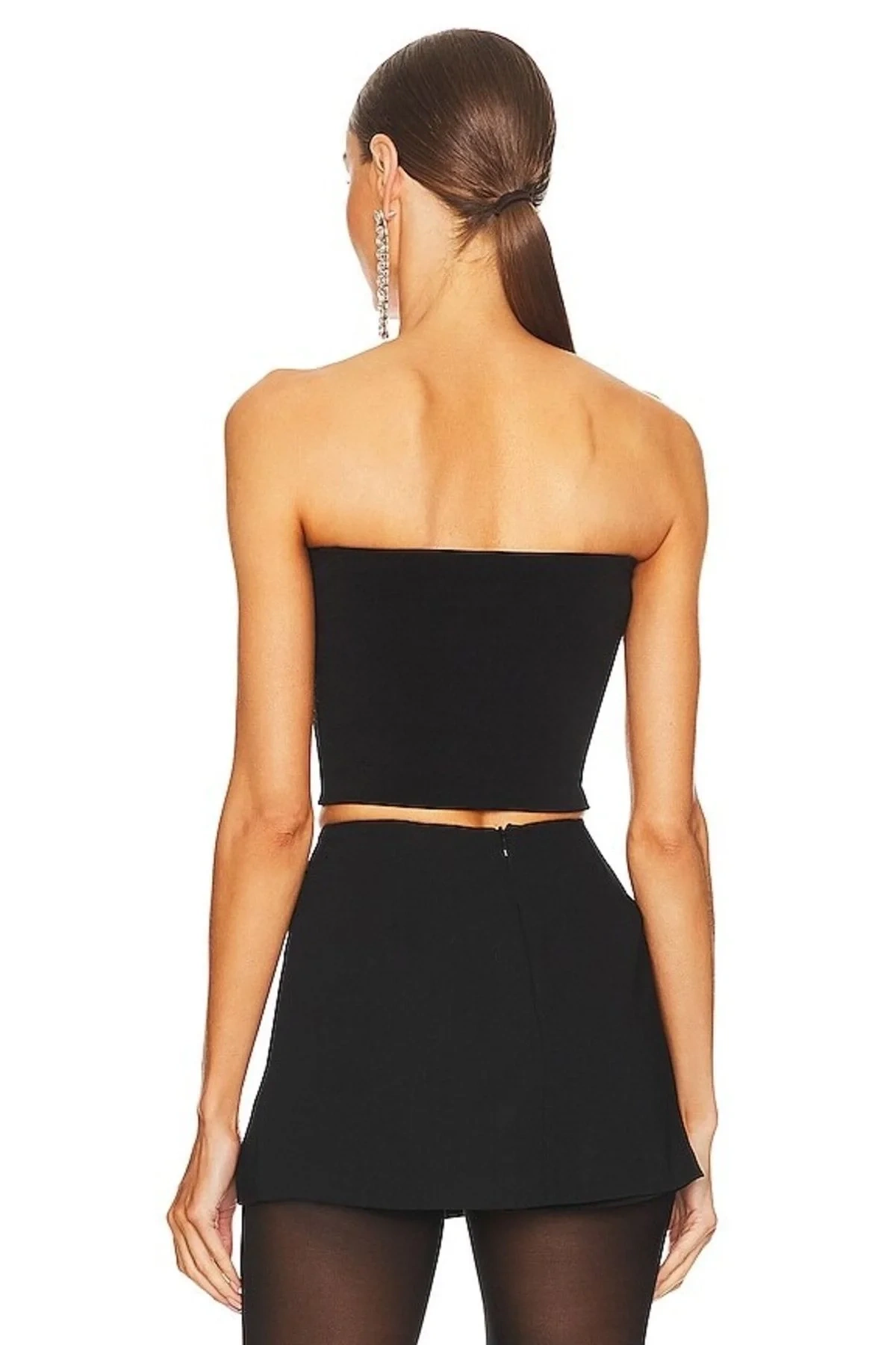 Kadın Siyah Straplez Vücudu Saran Sandy Kumaş Basic Crop Top Büstiyer